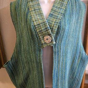 Sue Kawamoto Womens Teal Green Woven Vest - Unbranded